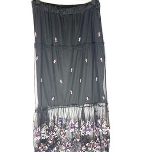 Willow & Clay Maxi Skirt Black Small Floral Boho Festival Whimsigoth Romantic